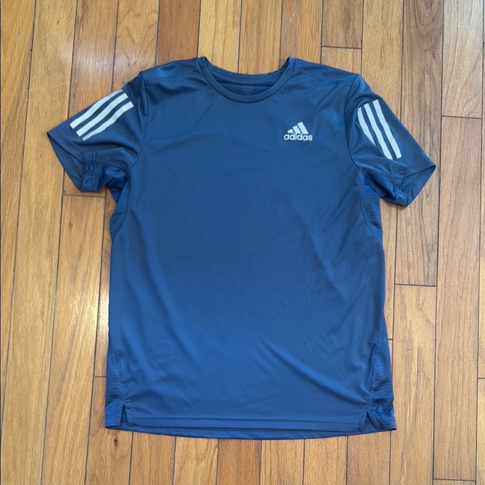 Adidas Blue Short Sleeve Tee with Signature Stripes